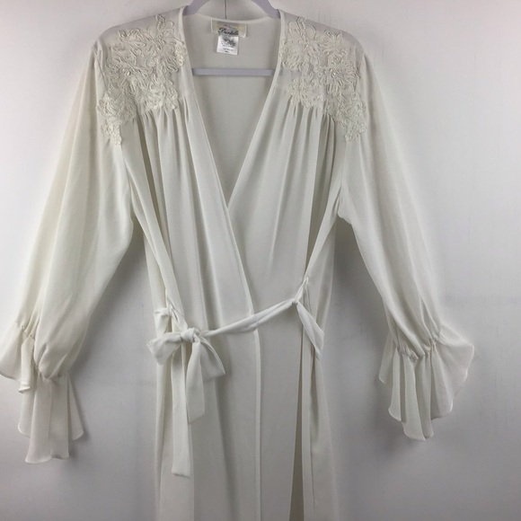 Dentelle lace and pearl embellished wrap lingerie self belted robe. Size small. - Picture 3 of 5